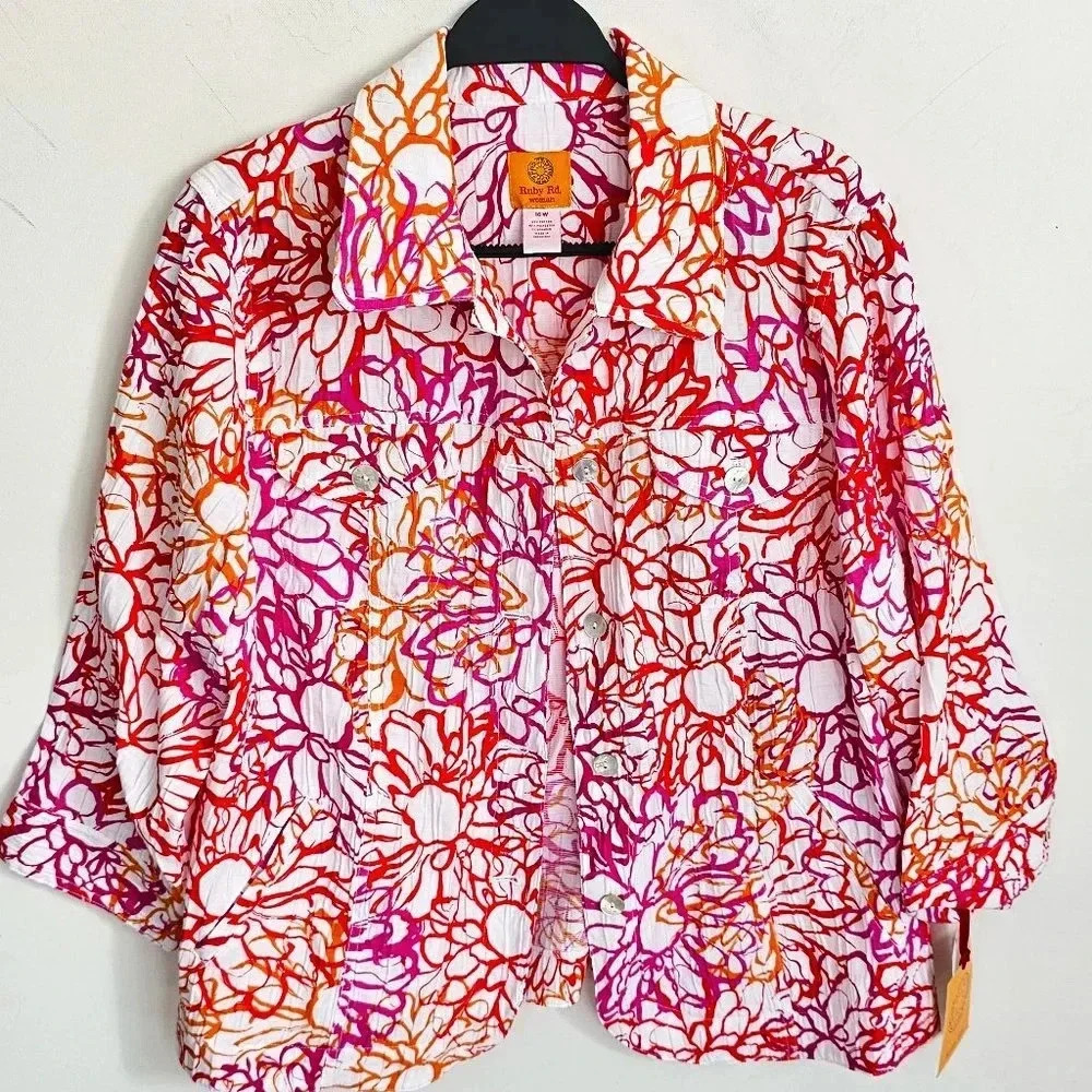 Ruby Rd Print Button‎ Down top 16W NWT